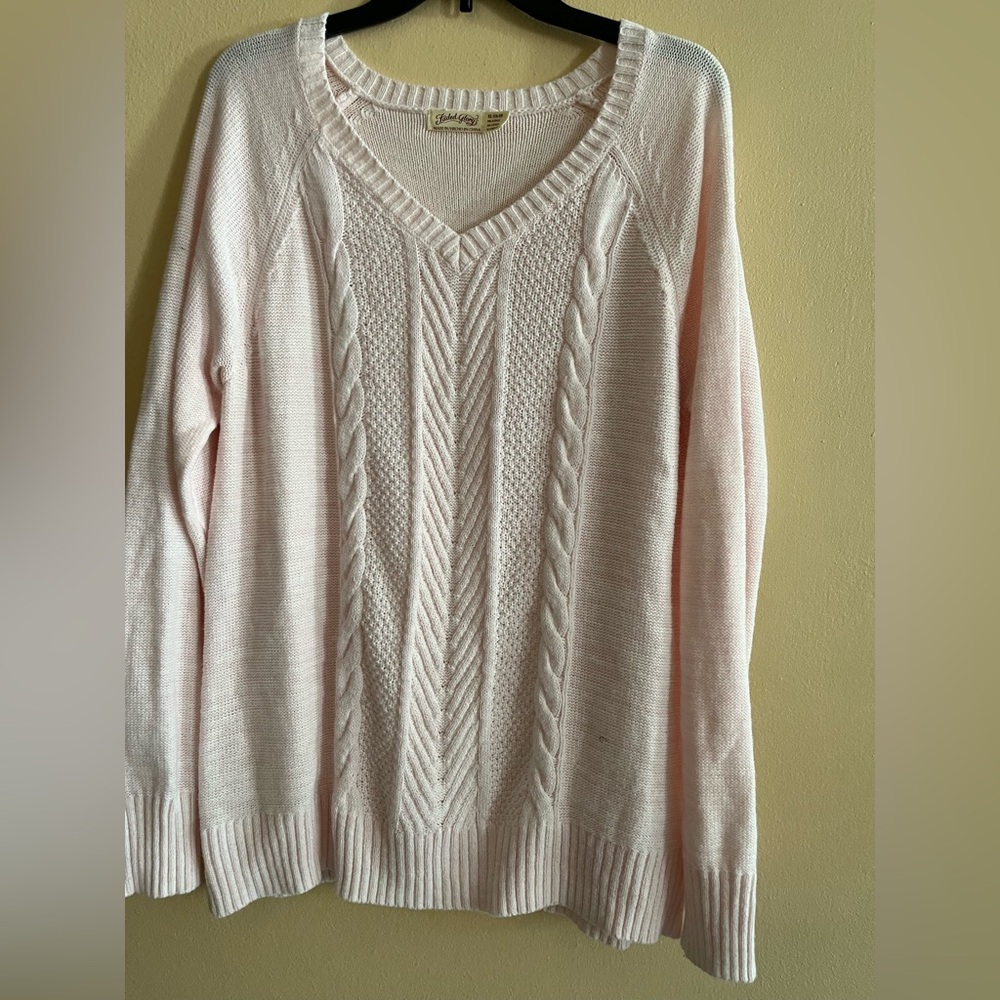 Women’s Faded Glory Cable Knit Light Pink V-Neck Sweater -XL (16-18)